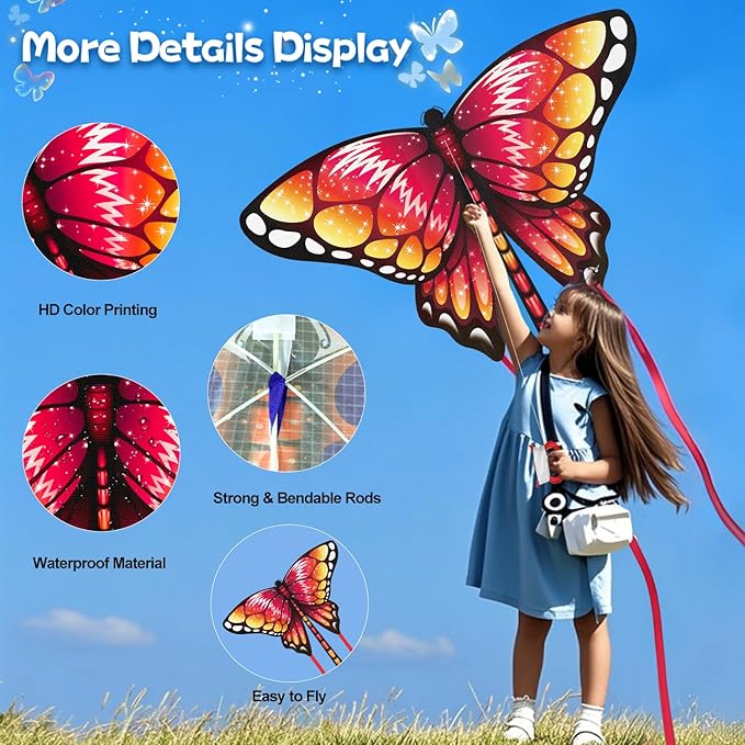 Kite for Kids Ages 3-5 4-8 & Adults, Flying Toys| Beach Toys| Outdoor Toys, Easy to Fly Butterfly Kites with Handle and 328FT Kite String, Large Kites for Boys Girls Birthday Gifts Party Favor Games