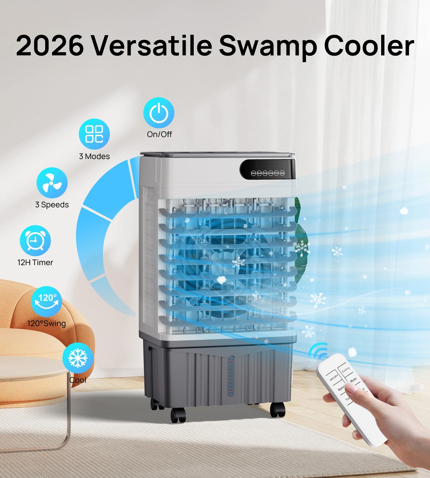 AKIRES 1800CFM Swamp Cooler,Evaporative Air Cooler with 5.3-Gal Water Tank,4 Ice Packs,Evaporative Cooler for Outdoor Patio Garage Commercial Industrial Use (29IN)