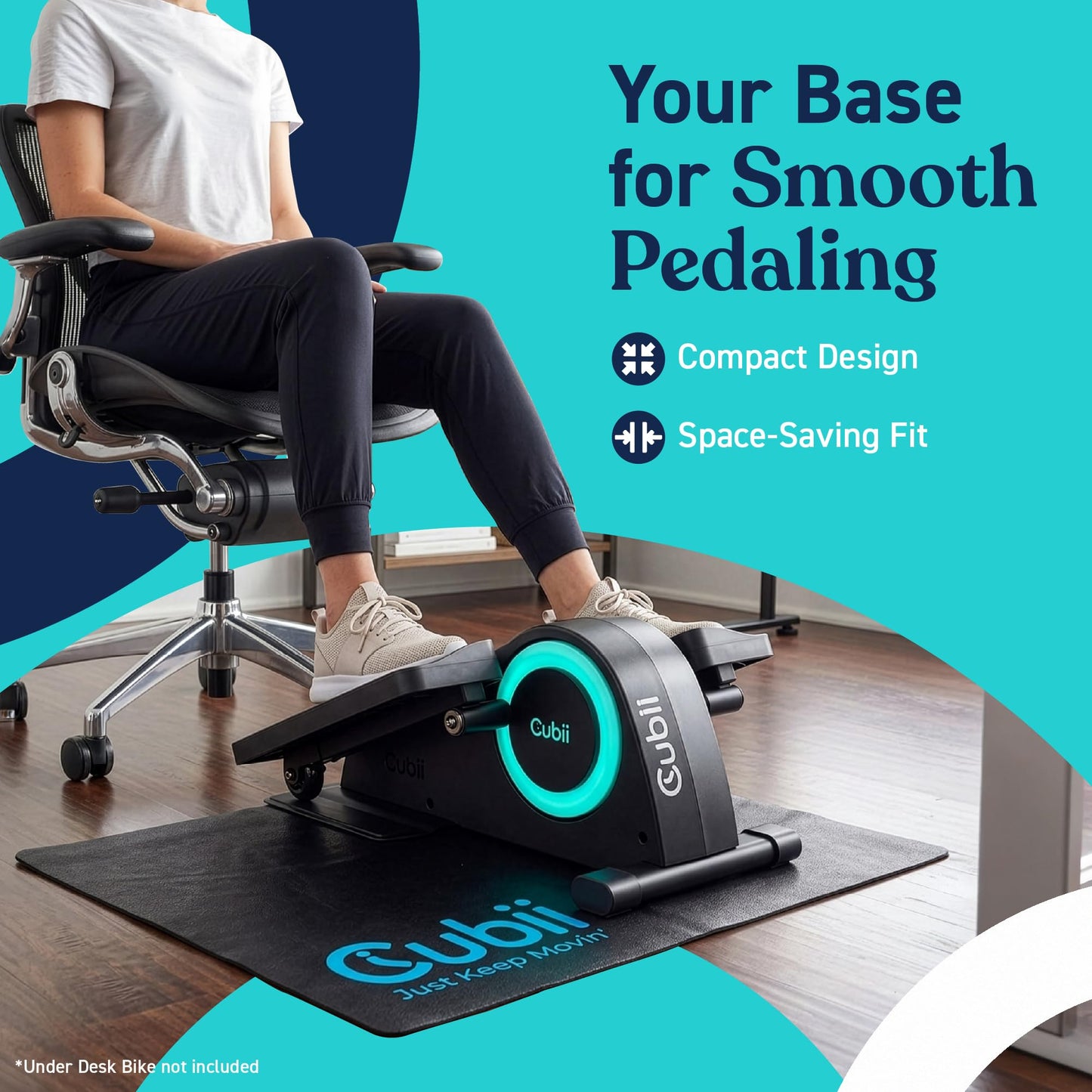Cubii Non-Slip Workout Mat for Under Desk Ellipticals, Floor Protection Exercise Surface for Bike, Fitness Equipment & Indoor Cycling, Home Gym Use, 24" x 18"