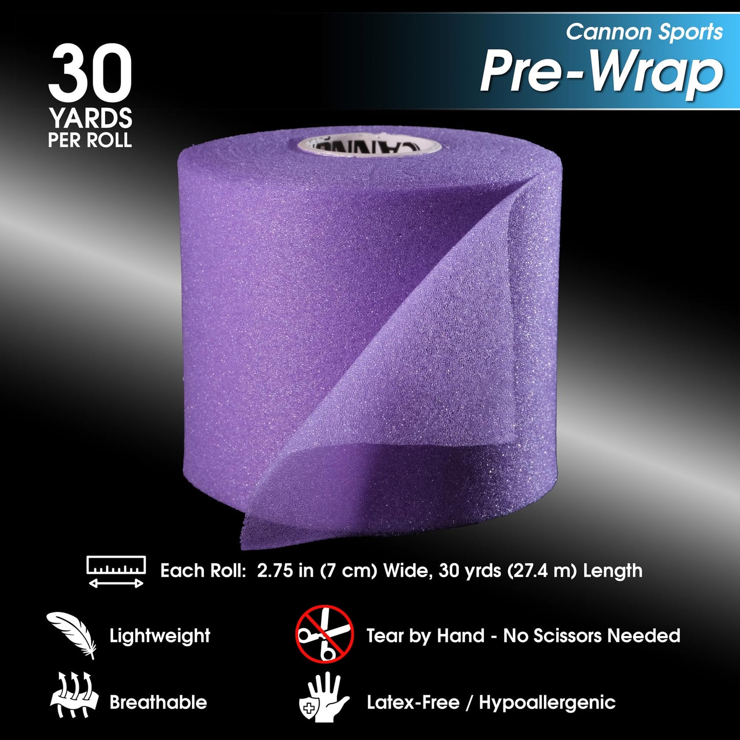 Cannon Sports Pre Wrap Foam Underwrap - 12 Pack, 2.75" x 30 Yards Per Roll (360 Total Yards) - Athletic Underwrap for Sports Tape, Training & Exercise (Purple)