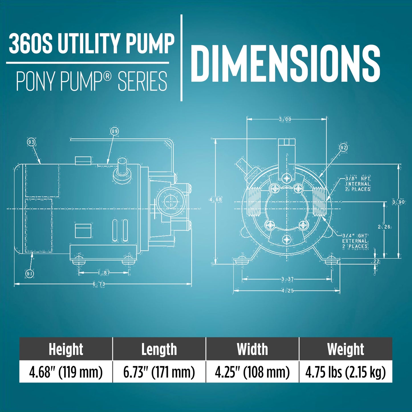 Little Giant 360S 115 Volt, 360 GPH 1/10 HP Stainless Steel Non-Submersible Multi-Purpose Utility Water Transfer Pony Pump with 6-Ft. Cord, White, 555110