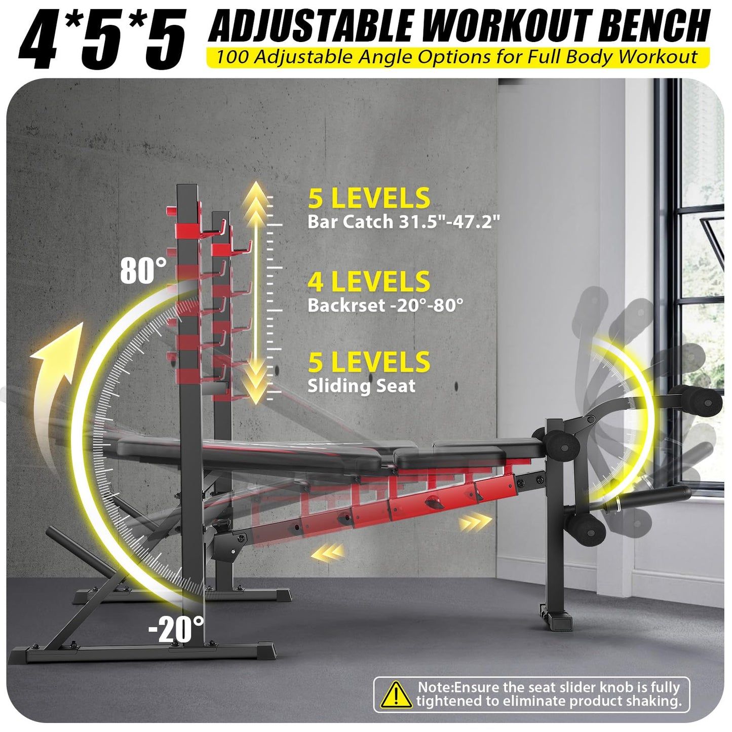 OPPSDECOR 900LBS Weight Bench Set with Squat Rack Foldable Bench Press Set with Leg Extension & Leg Curl Professional Flat/Incline/Decline Workout Bench for Home Gym Full Body Exercise