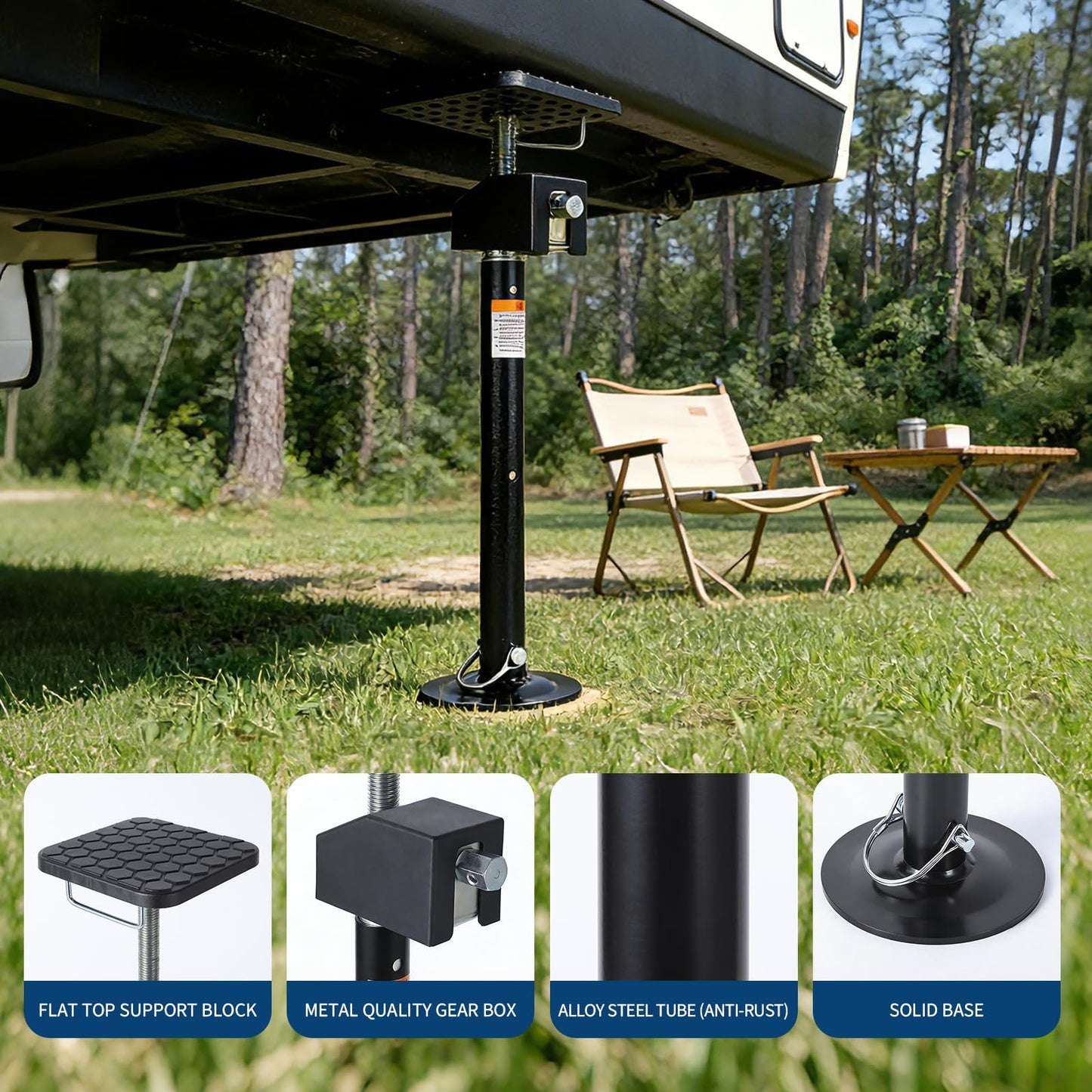 Garvee 4 Pack RV Slide Out Supports Jack with a Flat Top Support Block, RV Stabilizer Jacks Supports Up to 20,000lbs, 21"-49" Quick-Lift Adjustable - Drill & Hand Crank Compatible for Campers & RVs