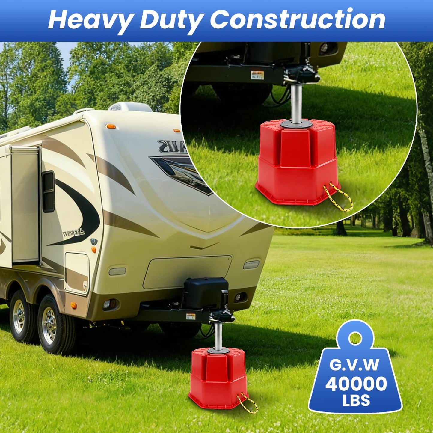 ROBLOCK 8"H Trailer Jack Block 4 Pack with Bag Rope, Heavy Duty RV Stabilizer Blocks for Any Tongue Jack, Post, Foot, 5th Wheels, Round, Square or Scissor Stabilizer, RV Essentials for Travel Trailers