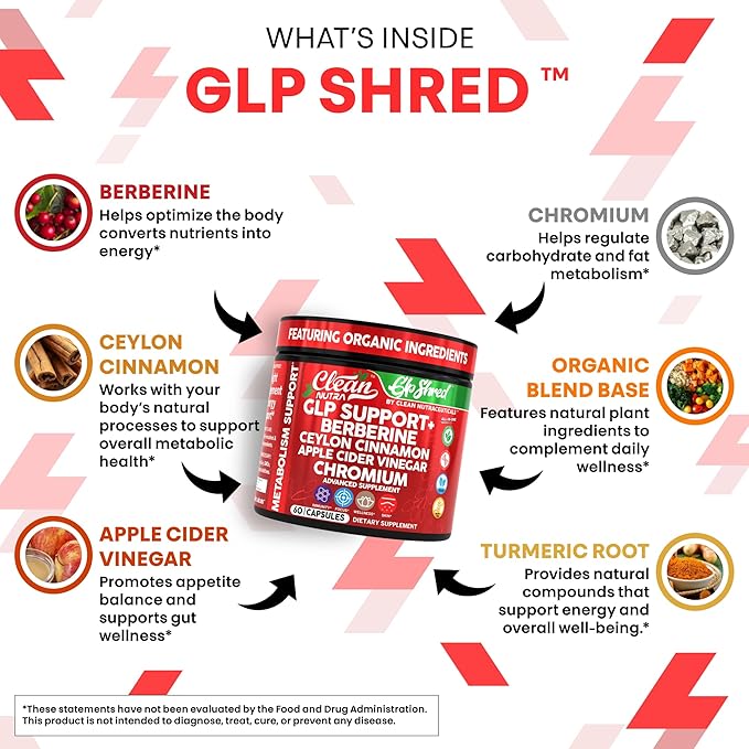 GLP1 Supplement Berberine Ceylon Cinnamon Apple Cider Vinegar Chromium Turmeric PCOS Supplements Immunity & Metabolism Support 60 Vegan Capsules by Clean Nutra