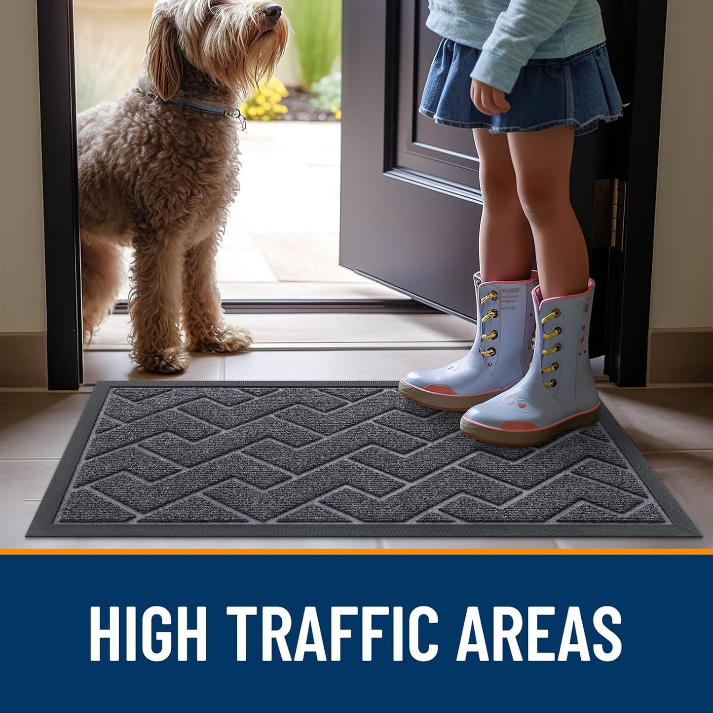 OLANLY Waterproof Front Door Mat - All-Season Indoor Outdoor Doormat | Sturdy Natural Rubber, Grey (59x35)