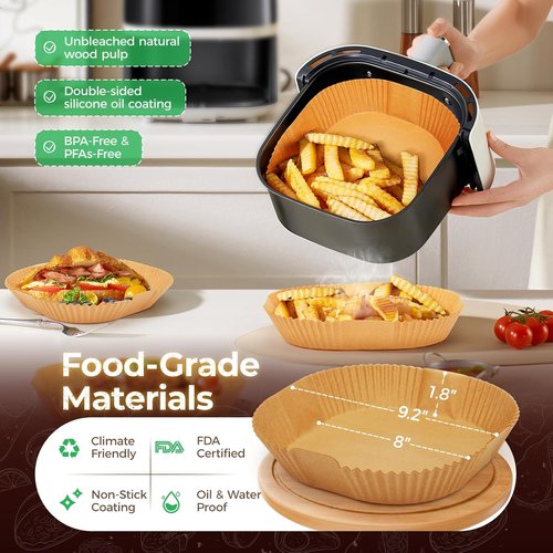**Air Fryer Liners | 150 Pcs Unbleached Parchment Paper - Non-Stick & Waterproof for 5-8 QT Baskets**