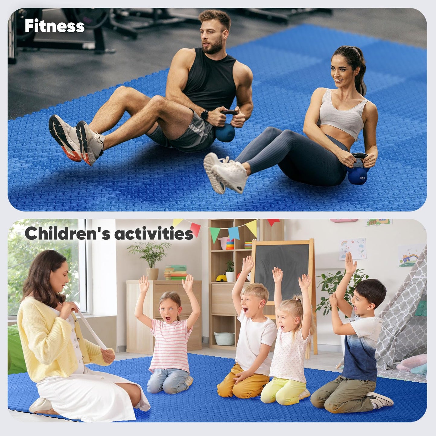 Home Gym Mat, Puzzle Exercise Mat, of EVA Interlocking Foam Floor Tiles for Home Workout Equipment and Kids' Play Areas - Blue, 24 in x 24 in x ½ in - 16 Tiles (Blue, 16 Pack 64 sq ft)