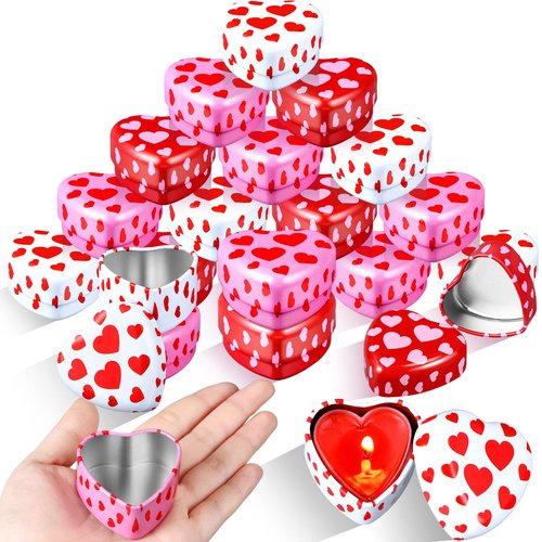 MorningRo 24 Pcs Valentine Heart Candle Tins with Lids Empty Heart Shaped Candle Jars 2 oz Containers Box for DIY Making Candles Valentine Gifts (Colorful)