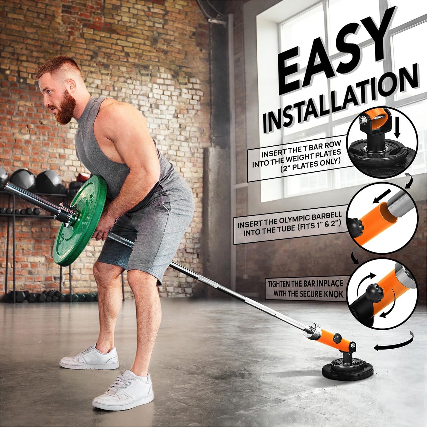 Yes4All Landmine Attachment for 1" & 2" Barbells with Weight Plate Holder, 360 Swivel & Heavy Duty Steel Construction for T-Bar Rows, Presses & Storage, 8"x4" Pivot Sleeve, Orange