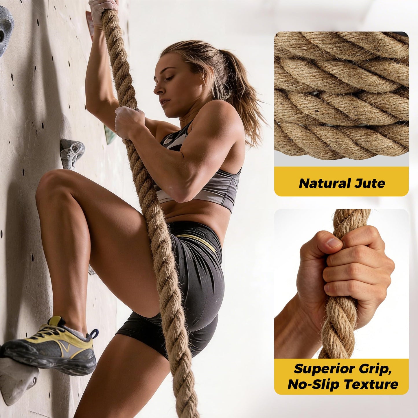 WILDSPUR Climbing Rope 1.5 Inch Diameter - 10FT Heavy Duty Gym Climbing Rope for Fitness & Strength Training - Professional Workout Rope for Adults Kids - Ideal for Home Gym