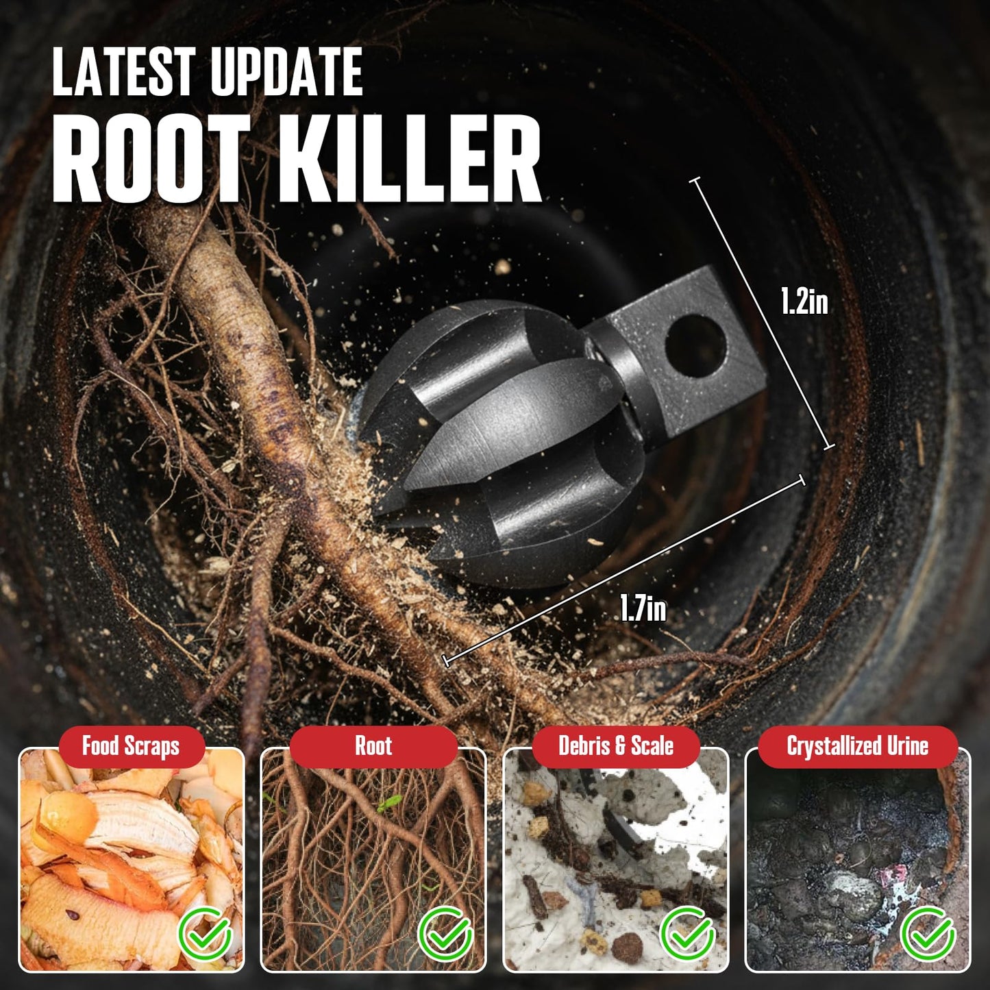 POPULO Auto Feed 50FT Electric Drain Snake with Mobile 8-Inch Wheel and 580W Power,1/2-Inch Drain Snake for 2”-4" Sewer Pipes, 50FT Drain Auger Includes 8 Attachments Heads and Glove