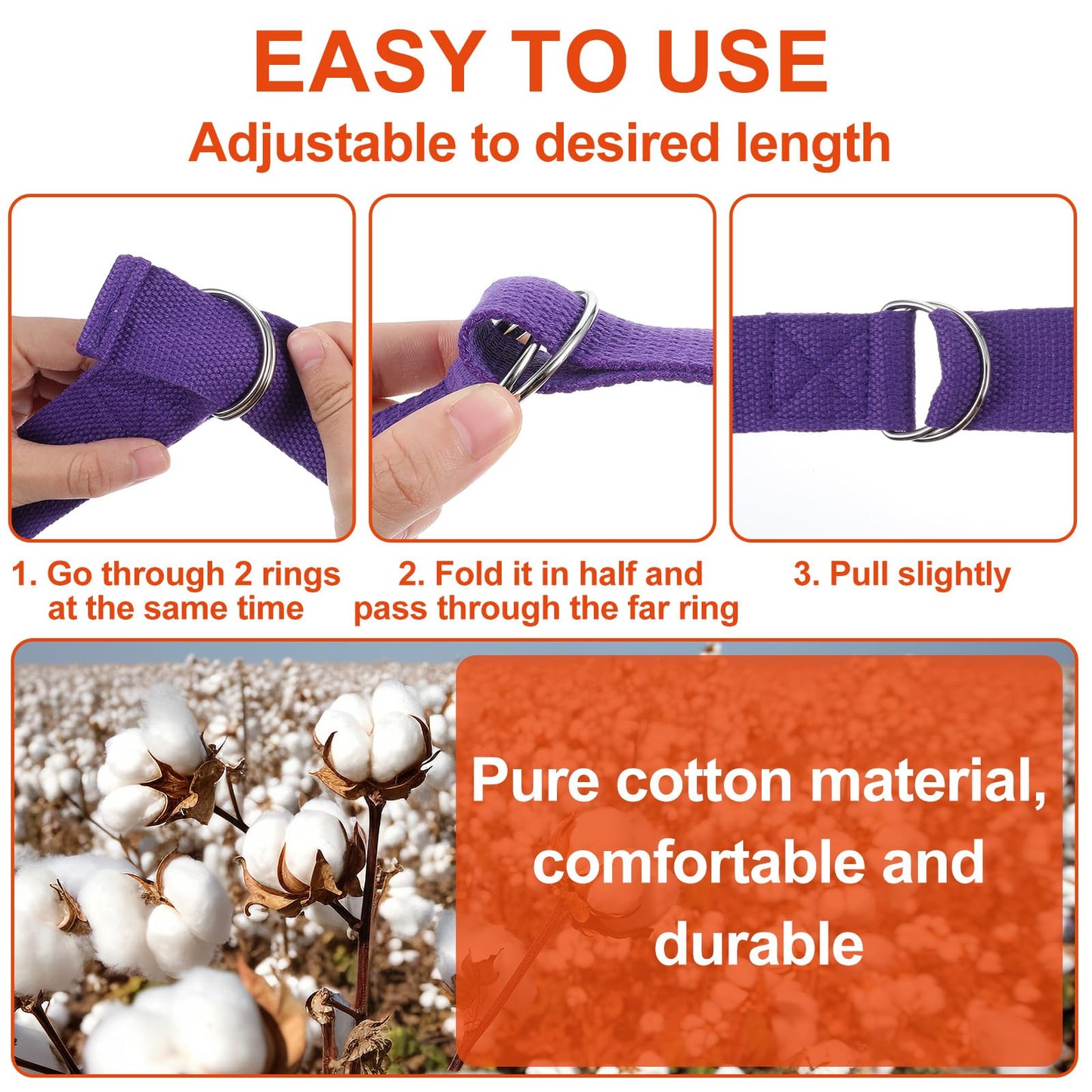 10 Pcs Yoga Strap for Stretching Bulk 6ft Exercise Stretch Band with Metal D Ring Adjustable Pilates Non Elastic Yoga Stretch Belt for Women Men Physical Fitness Gym Workout Dance