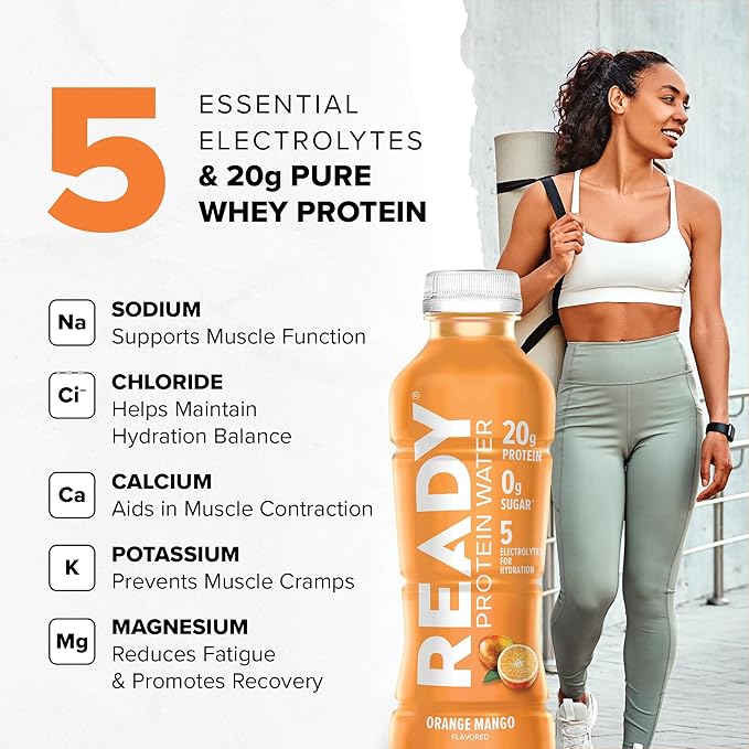 Ready® Protein Water ??20g Whey Protein Isolate, Zero Sugar, Low-Calorie Sports Drink for Hydration & Recovery ??Electrolytes, Essential Amino Acids ??Orange Mango, 16.9 fl oz Bottles (12-Pack)