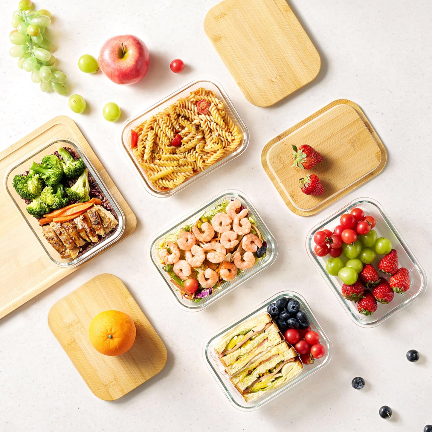 Vtopmart 5 Pack 35oz Glass Containers with Bamboo Lids, Meal Prep Food Storage Containers, BPA Free, Microwave & Dishwasher Safe