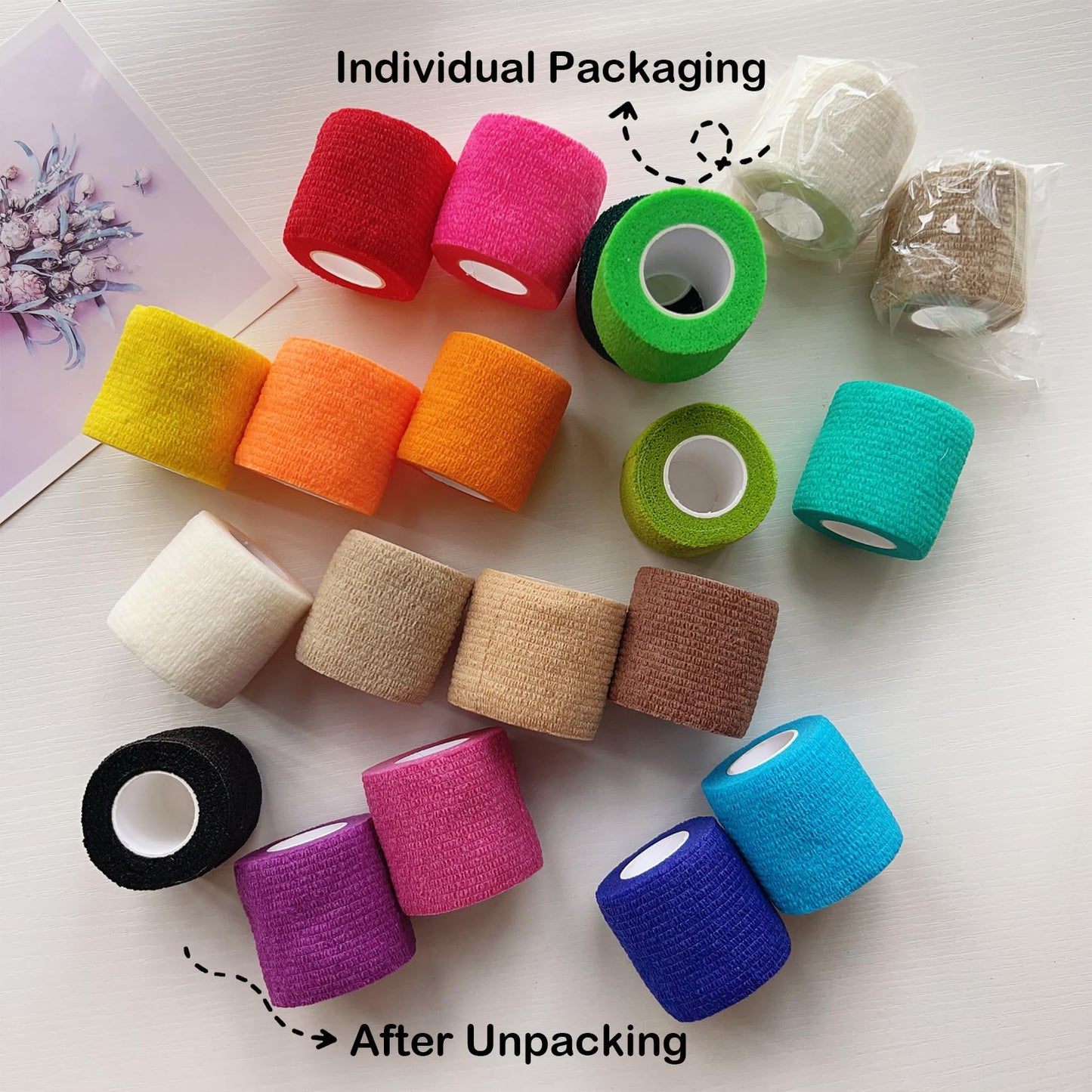 Lusy DM 36 PCS Self Adhesive Bandage Wrap 2" X 5 Yards Elastic Cohesive Bandage Wrap Bandage Wrap Rolls Elastic Self-Adherent Tape for Stretch Athletic, Sports, Wrist, Ankle (Black)
