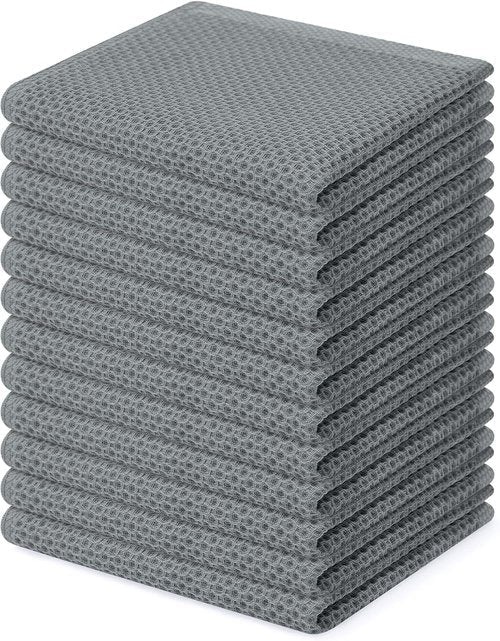 Homaxy Kitchen Dish Cloths - 100% Cotton Waffle Weave, Ultra Soft & Absorbent, 12-Pack | Grey 12 x 12 Inches