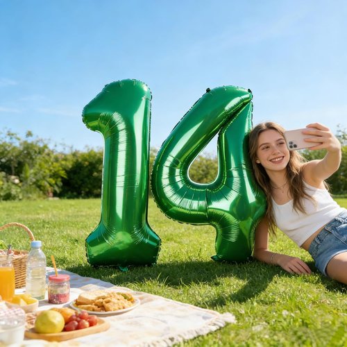 **Skiennix 14-Inch Dark Green Foil Number Balloons - Perfect for 14th Birthday & Engagement Celebrations**