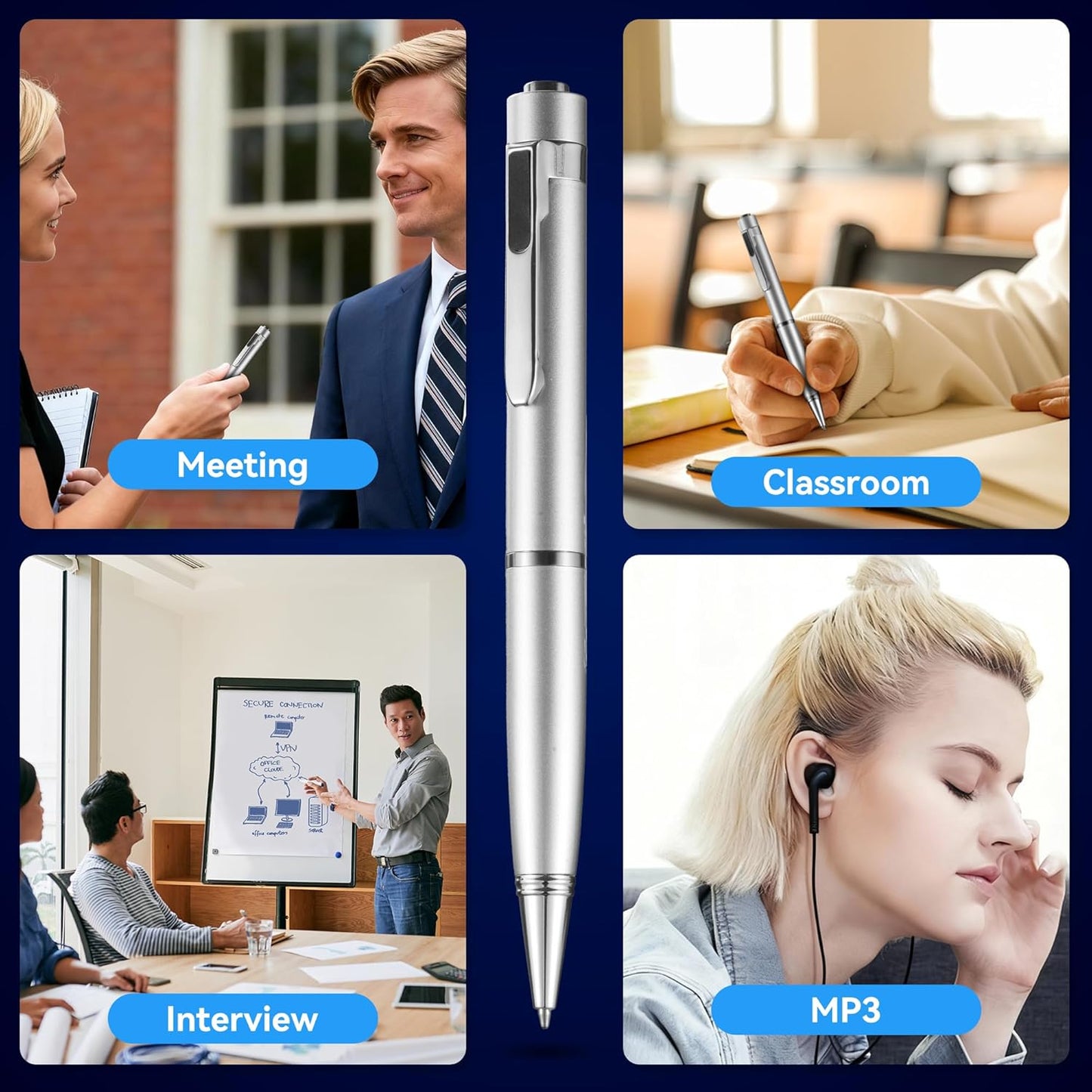 Sanova 64GB Voice Recorder with Playback: Digital Recording Device with Intelligent Noise Reduction for Meetings |
