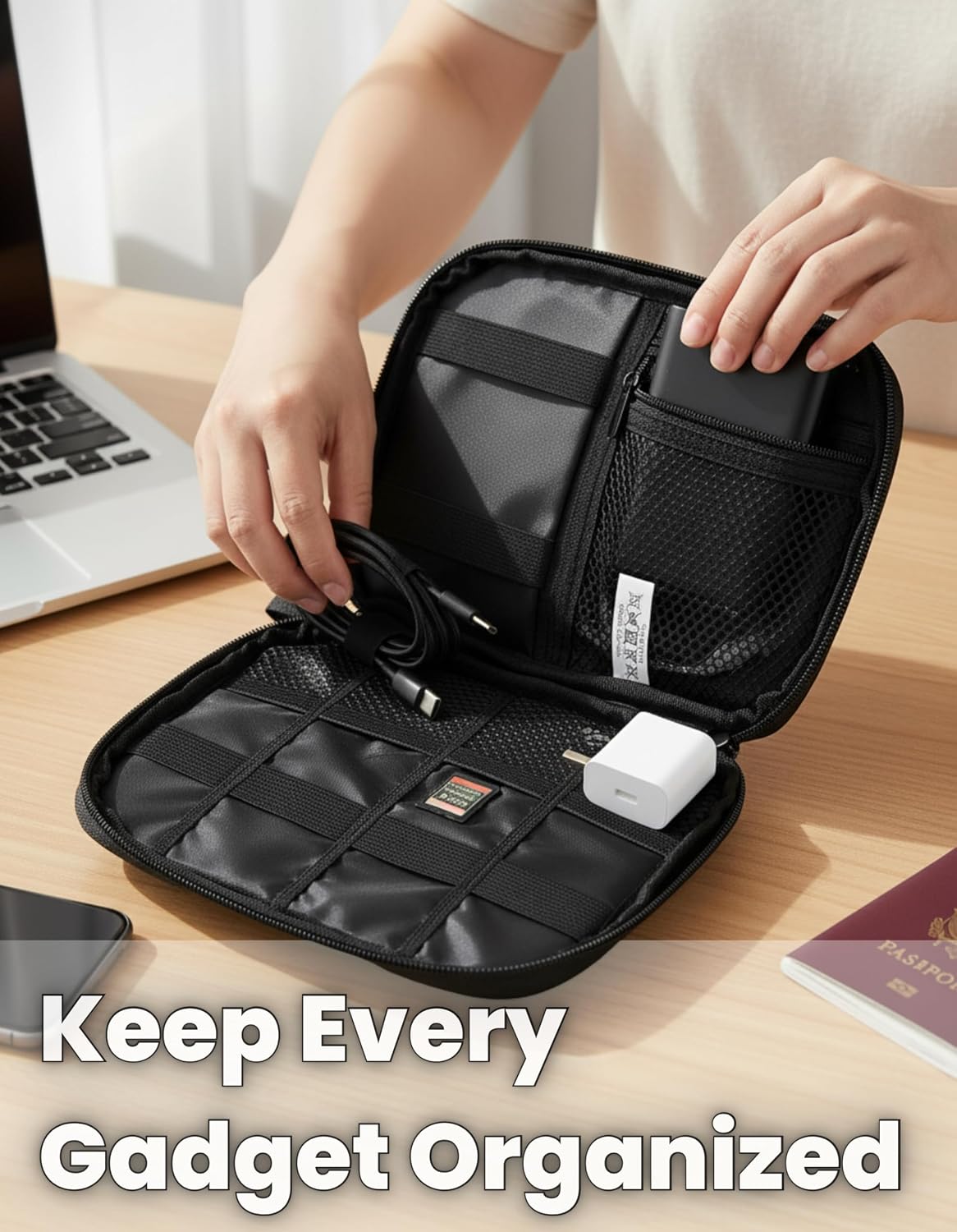 Backpack Digital Accessory Pouch Portable Travel Organizer Bag for Cables Chargers Earbuds Power Banks SD Cards USB