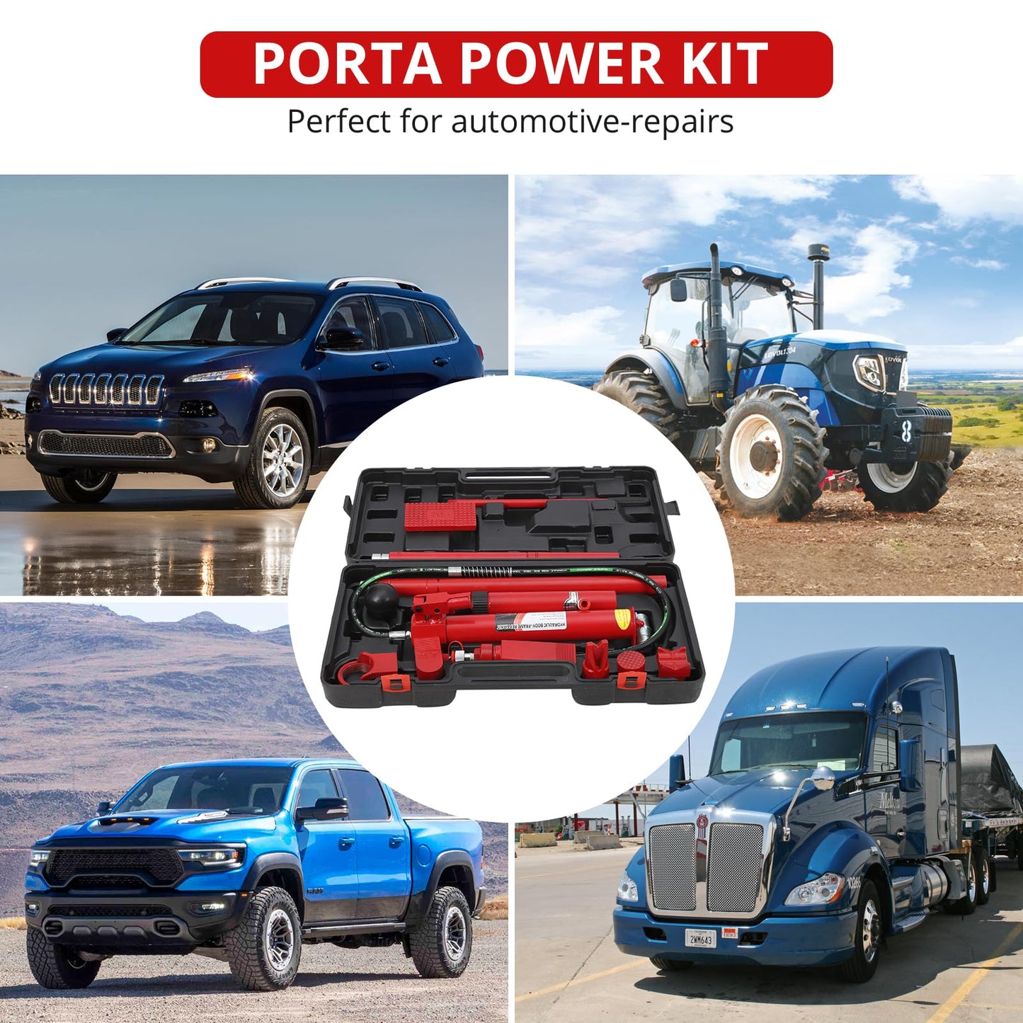 GarveeHome 10 T Porta Power Kit Heavy Duty Hydraulic Ram with Secure Transport Case for Auto Shop Frame Repair Construction Equipment Professional Grade Lifting Tool