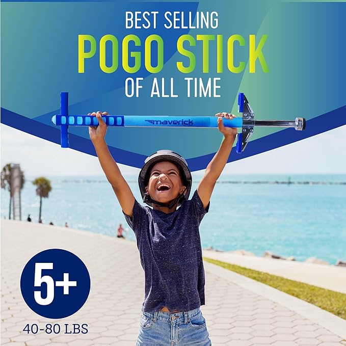 Flybar Maverick Pogo Stick for Kids Ages 5+, 40 to 80 Pounds, Perfect for Beginners, Easy Grip Handles, Anti-Slip Pegs, Outdoor Jumper Toys for Boys & Girls, Outside Toys for Kids