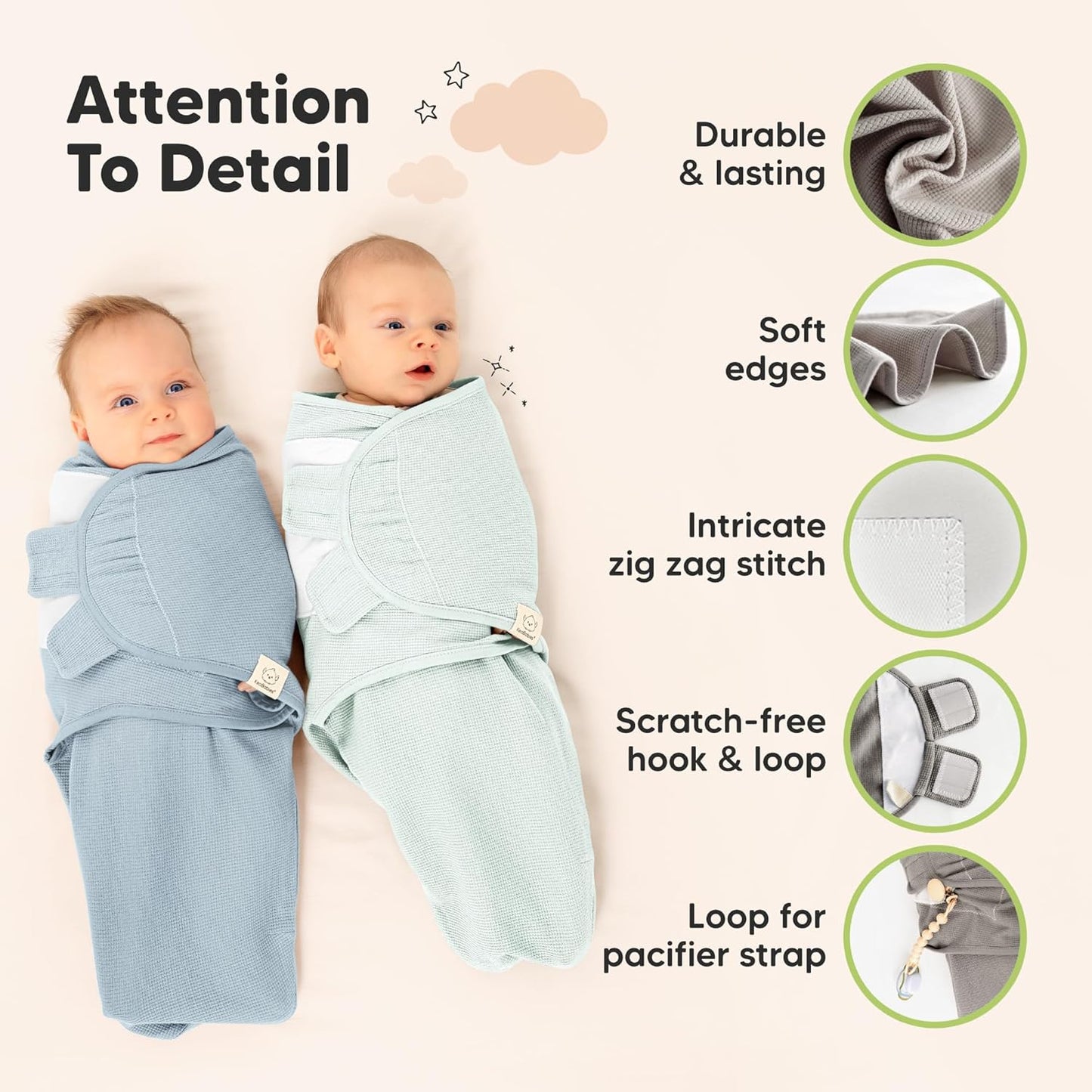 Skiennix Organic Swaddles - Soft & Snug Baby Sleep Sacks for Newborns 0-3 Months | Large Hook & Loop Closure (Glacier)