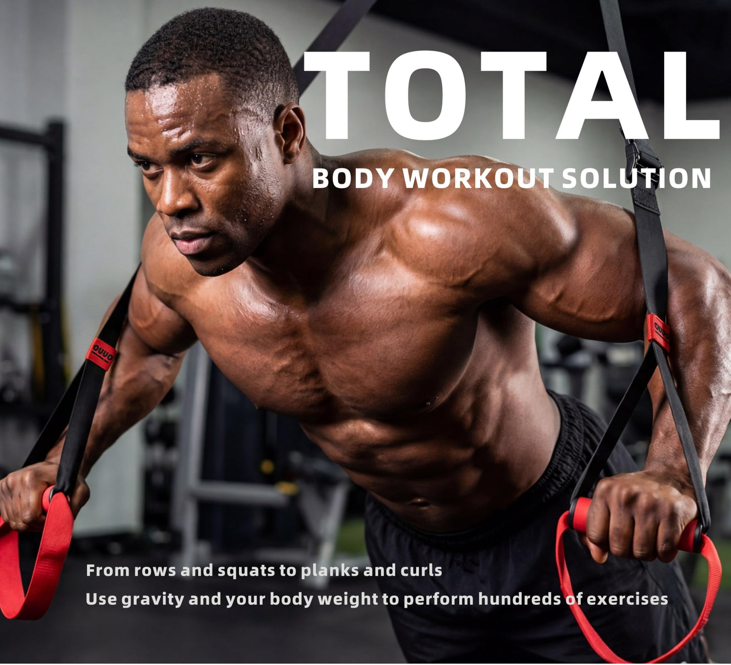 OUUO Suspension Straps Trainer with Integrated Door Anchor, All-in-One Bodyweight Training System for Home & Outdoor Use - Quick Setup in 1 Second