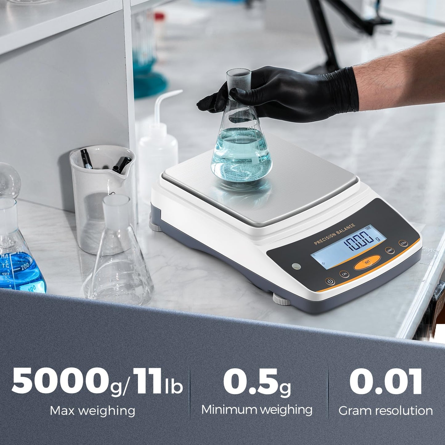 Bonvoisin Lab Scale - 5000g x 0.01g, Rechargeable Digital Scale with RS232 Interface, 0.01g Accuracy