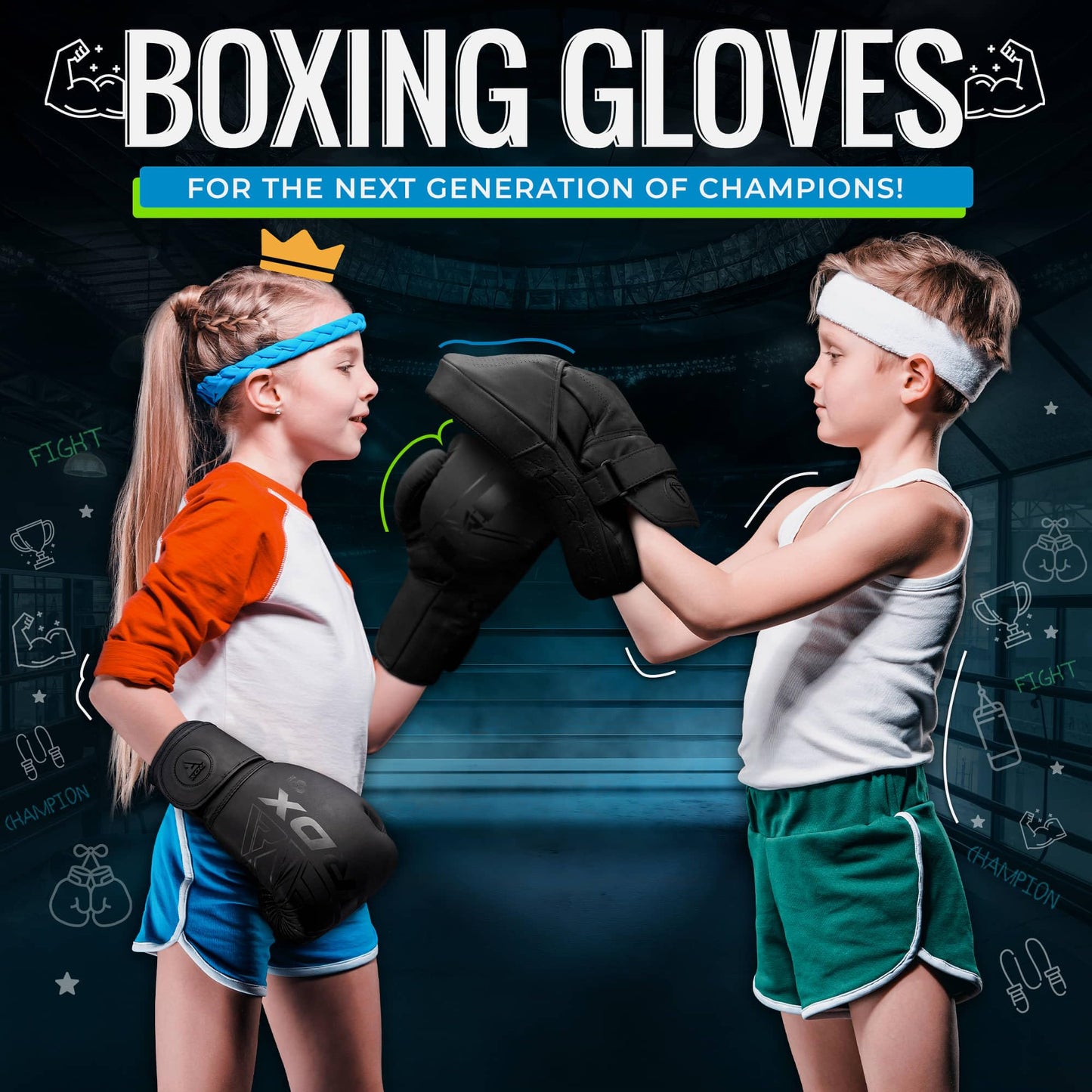 RDX Kids Boxing Gloves Sparring and Muay Thai Maya Hide Leather, Kara Patent Pending Junior Training Mitt for Kickboxing, Punching Bag, Focus Pads, MMA, Thai Pad, Double End Ball Punching Gloves