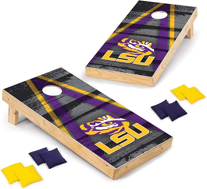Wild Sports NCAA College 2' x 4' Wood Direct Print Tournament Cornhole Set, 8 Bean Bags, Vintage Triange Design - Tailgate, Outdoor, Backyard