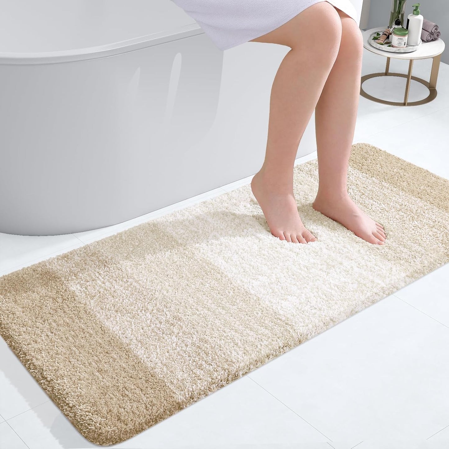 OLANLY Bathroom Runner Rug - Extra Soft Microfiber Mat | Quick-Dry, Washable, 47x20, Light Beige