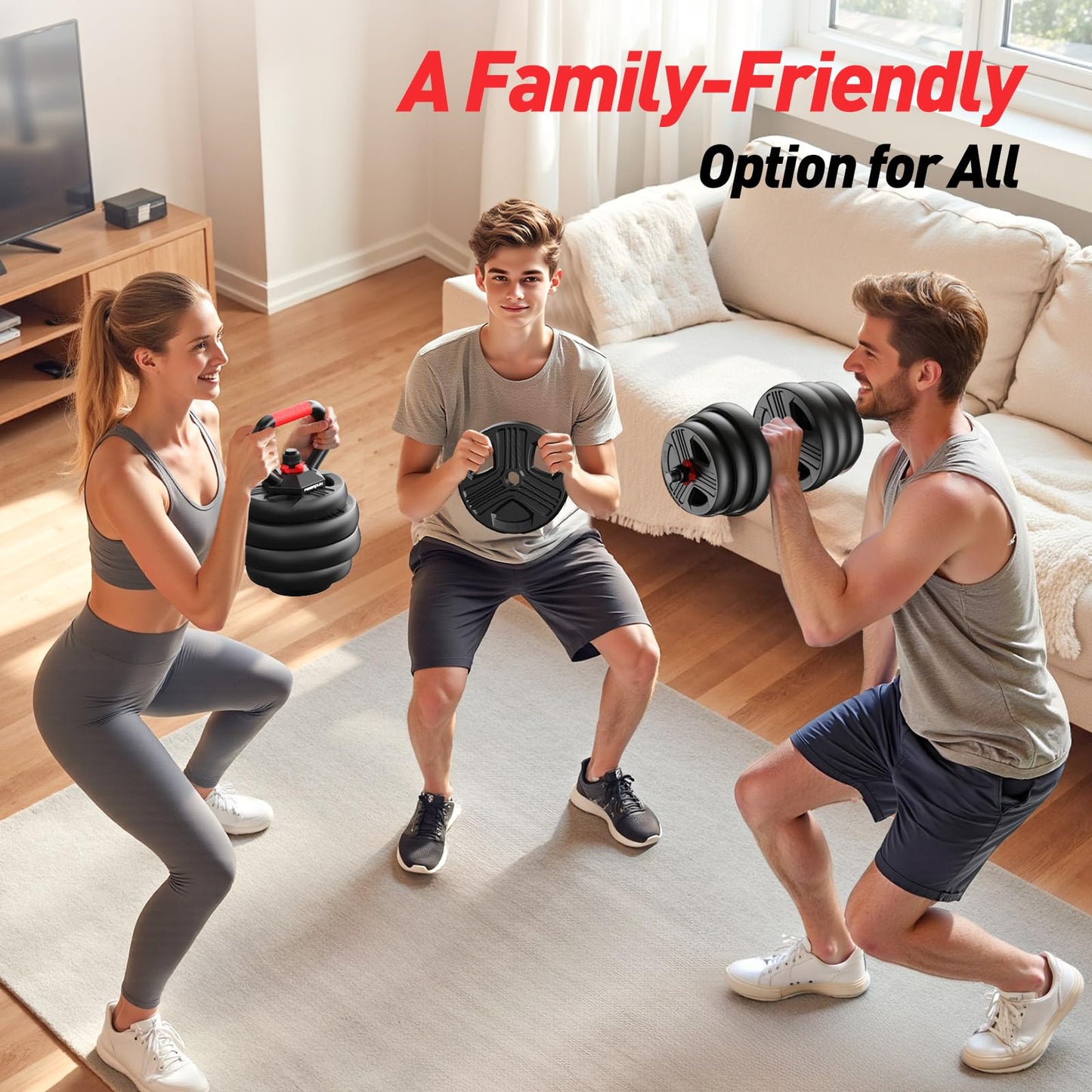 FDS1 Adjustable dumbbell set, 45lbs Free Weights set with upgraded nut, 5 in 1 Weight Set Used as Kettlebells, Barbell, Push up Stand, Fitness Exercise for Home Gym Suitable Men/Women