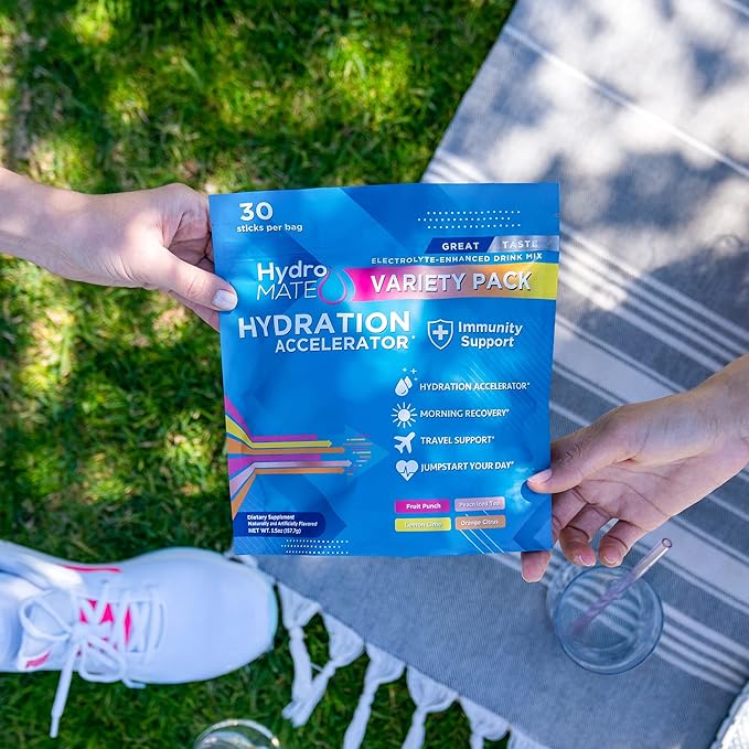 HydroMATE Electrolyte Powder Variety Pack Hydration Packets Low Sugar 16 Count