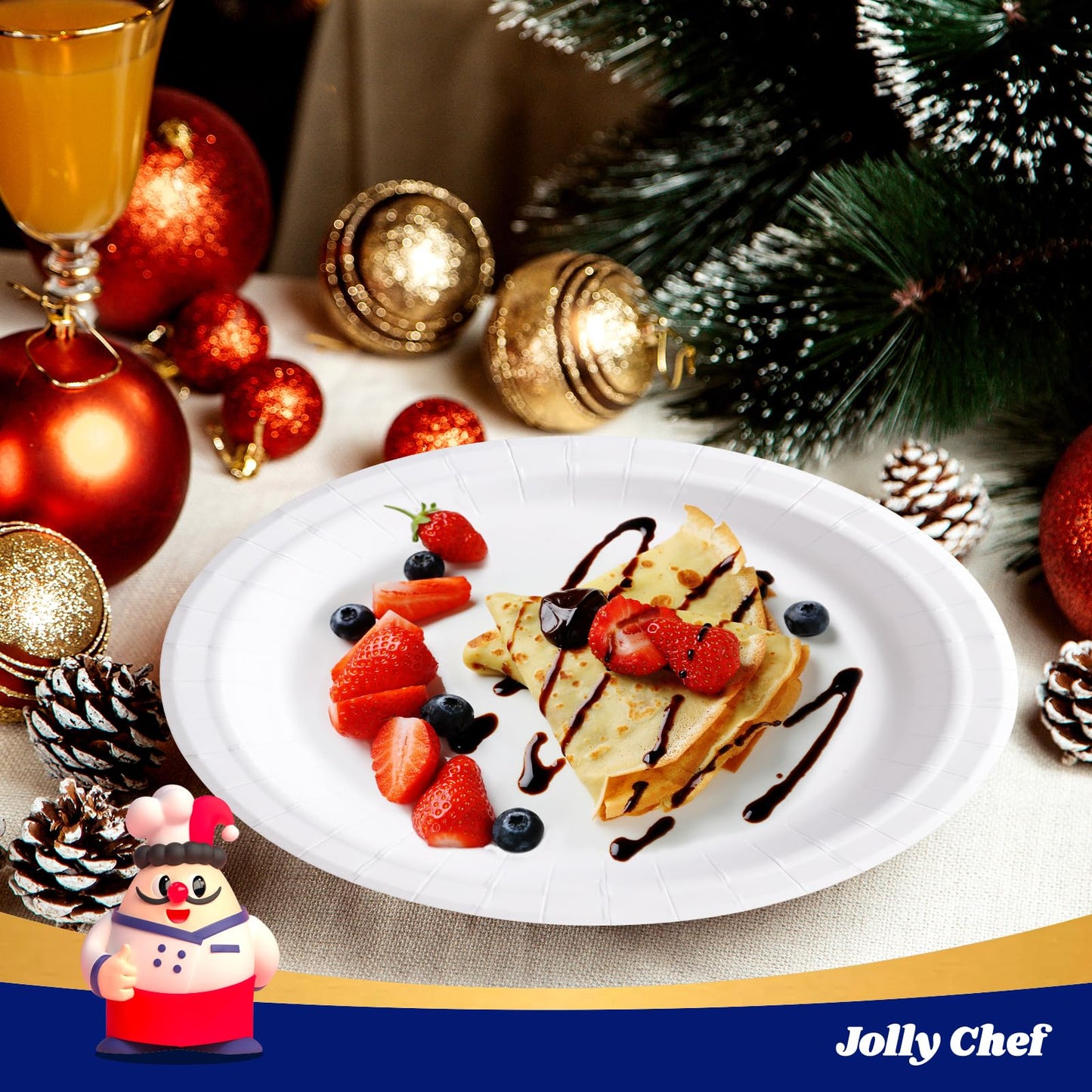 JOLLY CHEF 8.37 inch Disposable Paper Plates 140 Count, Heavy Duty Paper Plates for Everyday Use