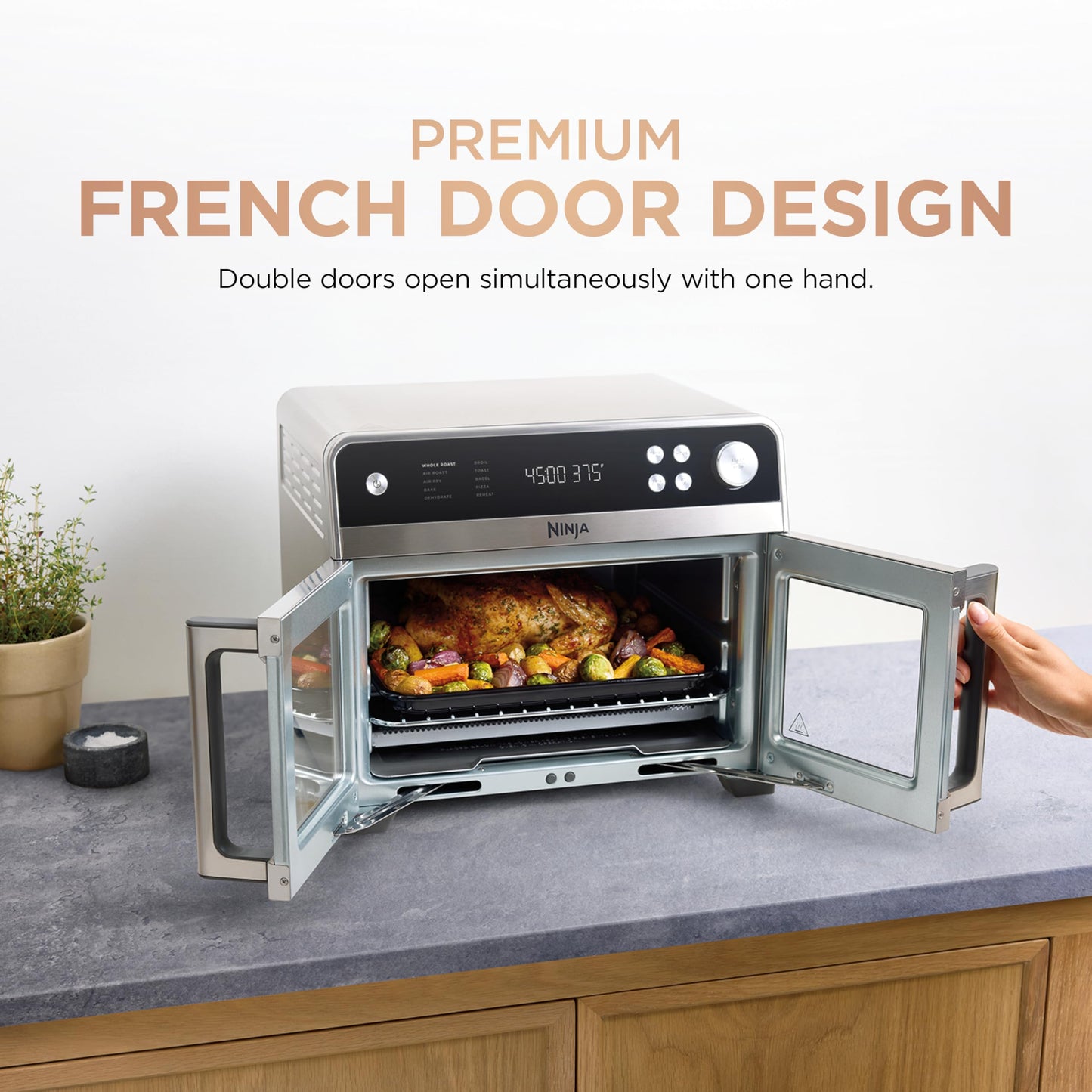 Ninja | French Door Premier Air fry Oven | 10-in-1 functions | 20.3-qt capacity | 5-qt Air Fry Basket, Sheet Pan, Wire Rack, Broil Rack | PFAS-free Cooking Surface, Dishwasher-Safe Accessories | FO101
