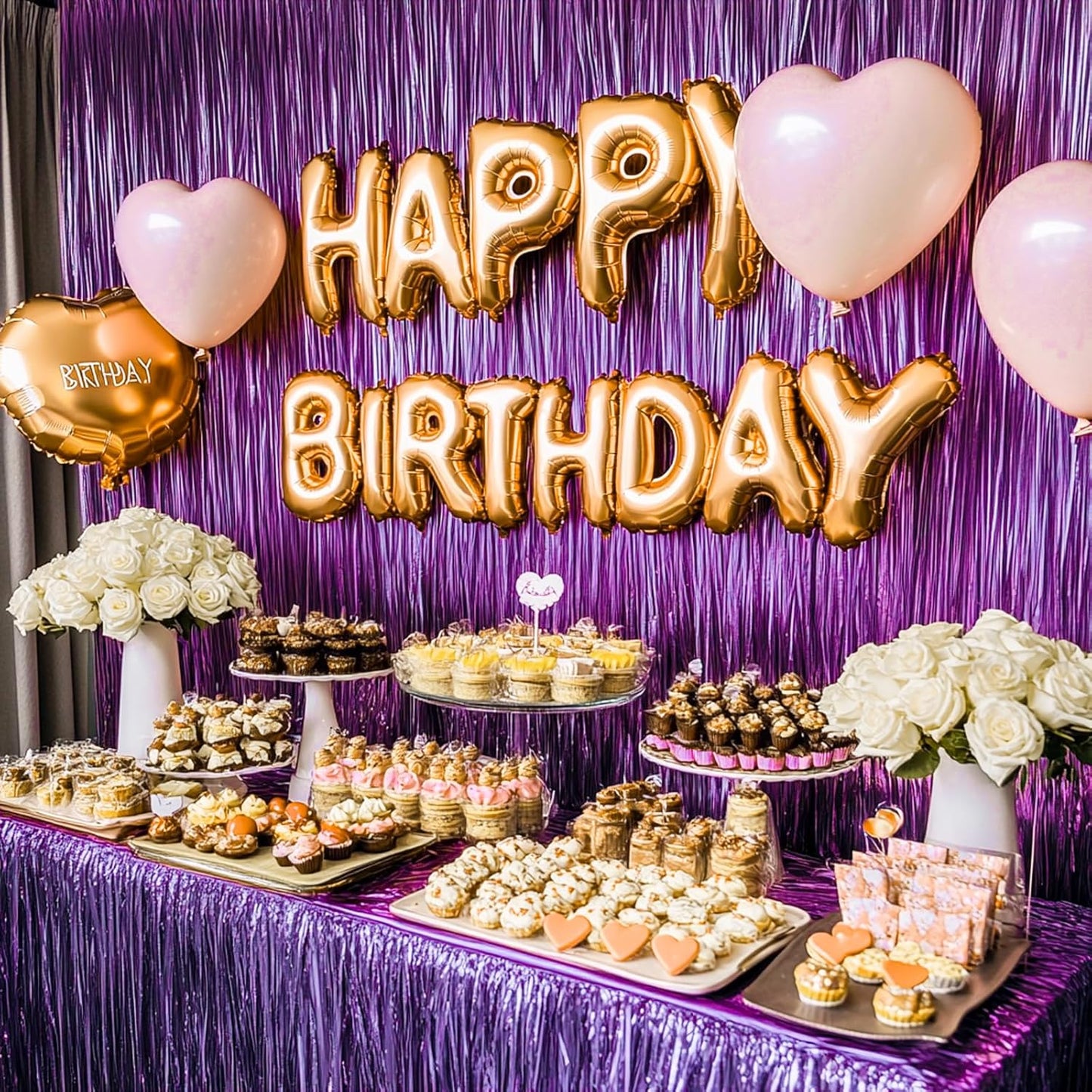PartyWoo Foil Fringe Curtain - 3pcs 8.2ft Metallic Tinsel Lavender Streamers for Parties & Events