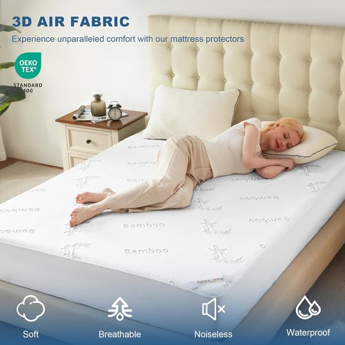 BEDLORE King Size Waterproof Mattress Protector - Soft Bamboo Viscose Fitted Cover | Breathable & Noiseless, Machine Washable (White)