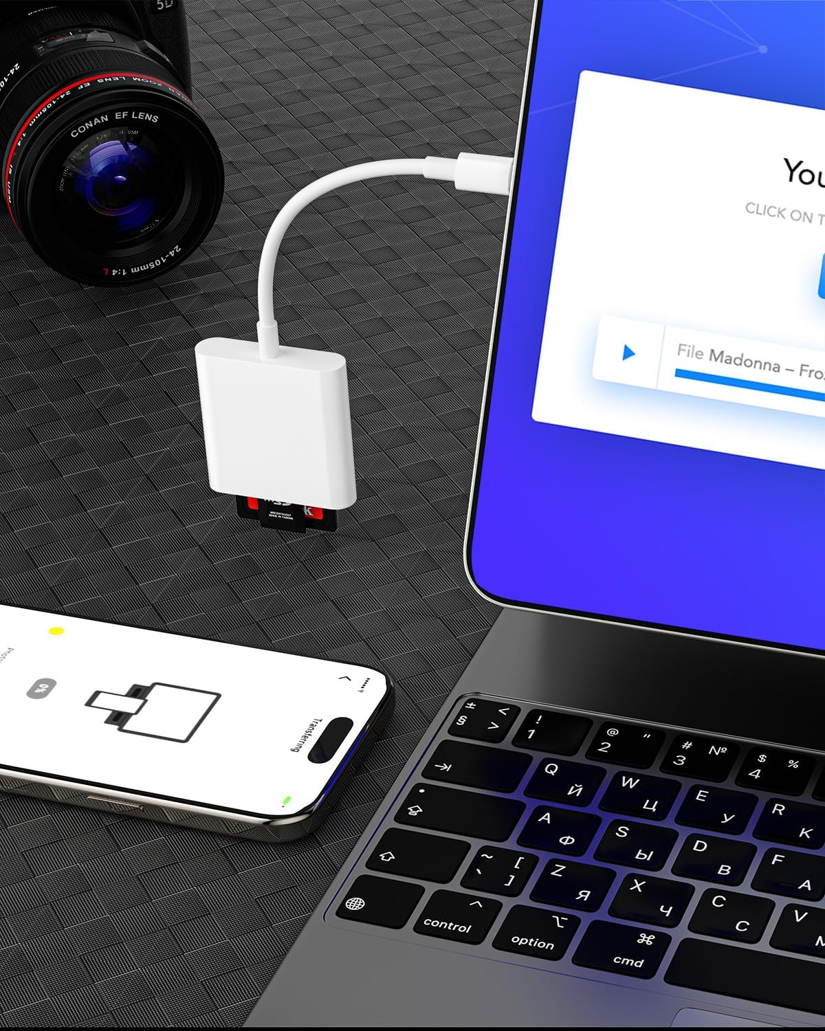 esbeecables 1516,[MFi 2 1 16/16 /15/15 Pro/15 USB C to SD Card Reader for iPhone Certified] in Dual Slot USB C to SD/TF