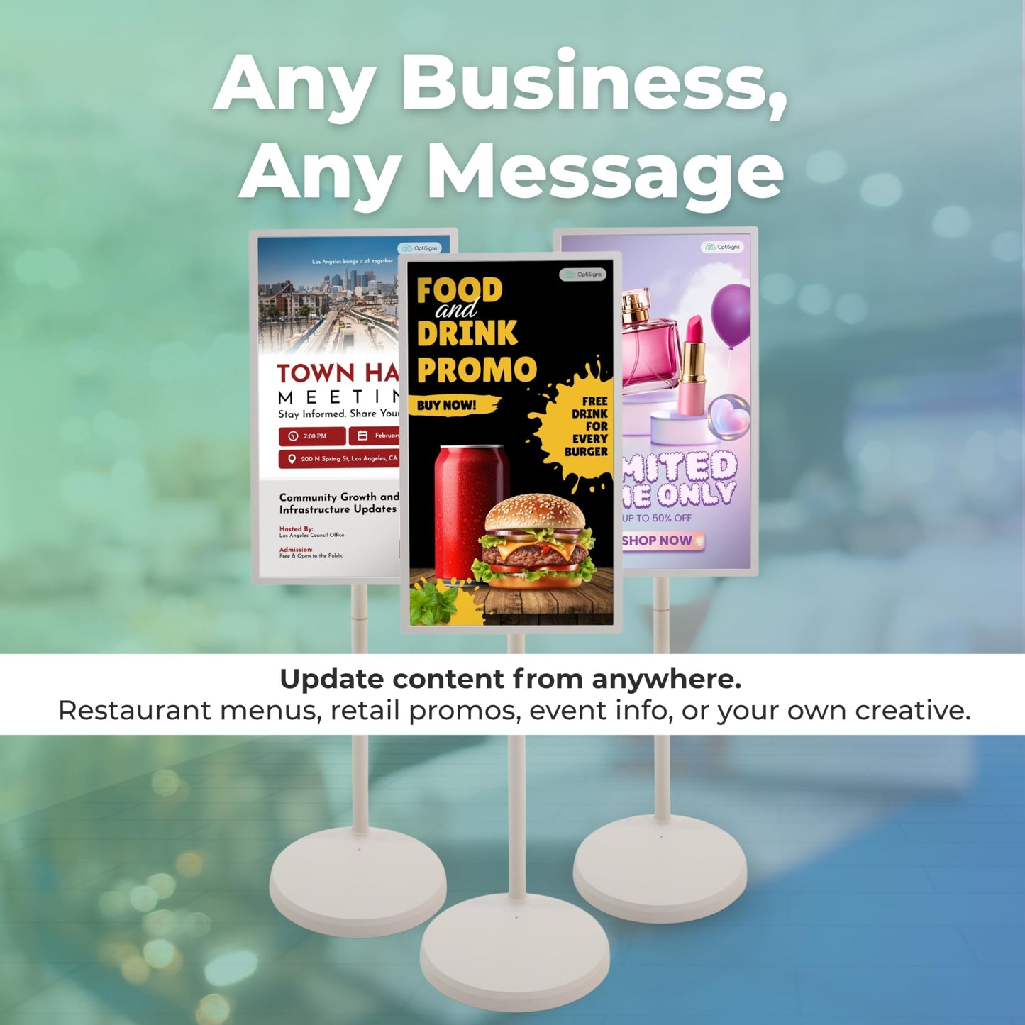 OptiSigns OptiKiosk 32 – Digital Signage Kiosk with 32” Touchscreen, Full HD Display, Preloaded Software for Remote Management, Subscription Required (with Stand & Rechargeable Battery)
