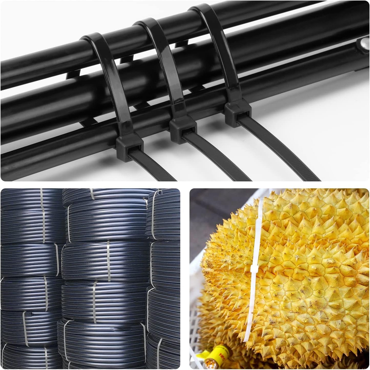 18 inch 100 PACK, 200 LBS Armpow White Zip Ties Heavy Duty Ultra Exclusive Strong Plastic Wire Ties, Large Cable Ties