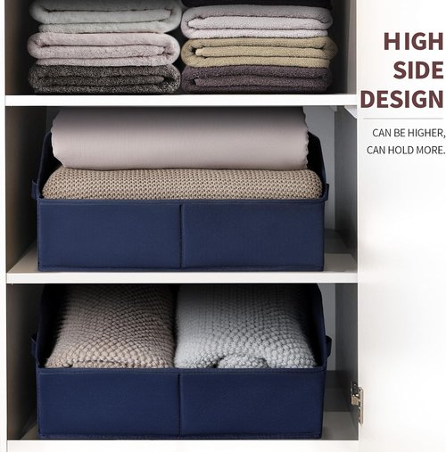 Homsorout Decorative Storage Baskets - Trapezoid Closet Bins with Handles, 10 Pack, Navy Blue
