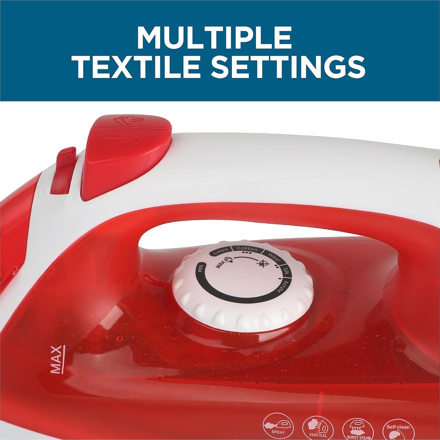 Skiennix Steam Iron - 1200 Watt Portable Self-Cleaning Clothes Steamer with Nonstick Soleplate | Red