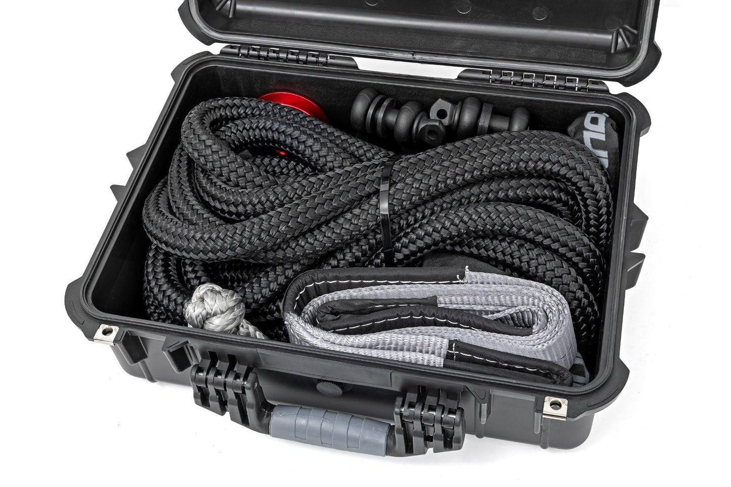 Rough Country Winch Recovery Kit for Synthetic Cable Winches - Complete Off-Road Kit with Tow Strap, D-Rings, Snatch Block, Gloves & Case