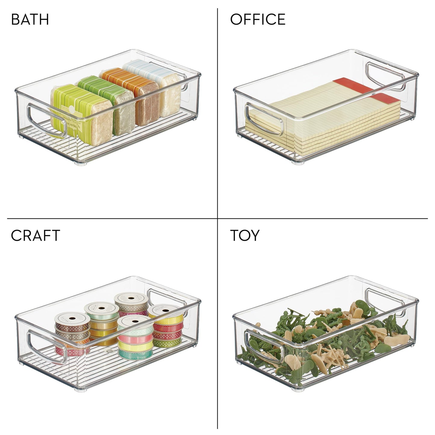 iDesign Stackable Pantry Bin with Handles for Kitchen Storage Set of 2, Clear, Made in USA