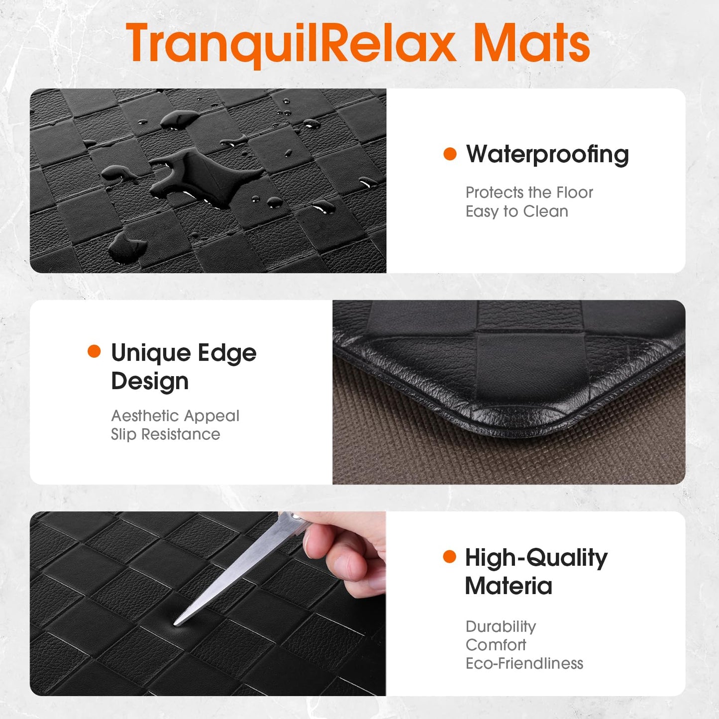 TranquilRelax Kitchen Mats, 2PCS Kitchen Rugs, Cushioned Anti Fatigue Kitchen Mats for Floor, Non-Slip Standing Desk Mat, Waterproof Kitchen Rug Set for Kitchen Floor Office,17.3"×30"+17.3"×59" Black