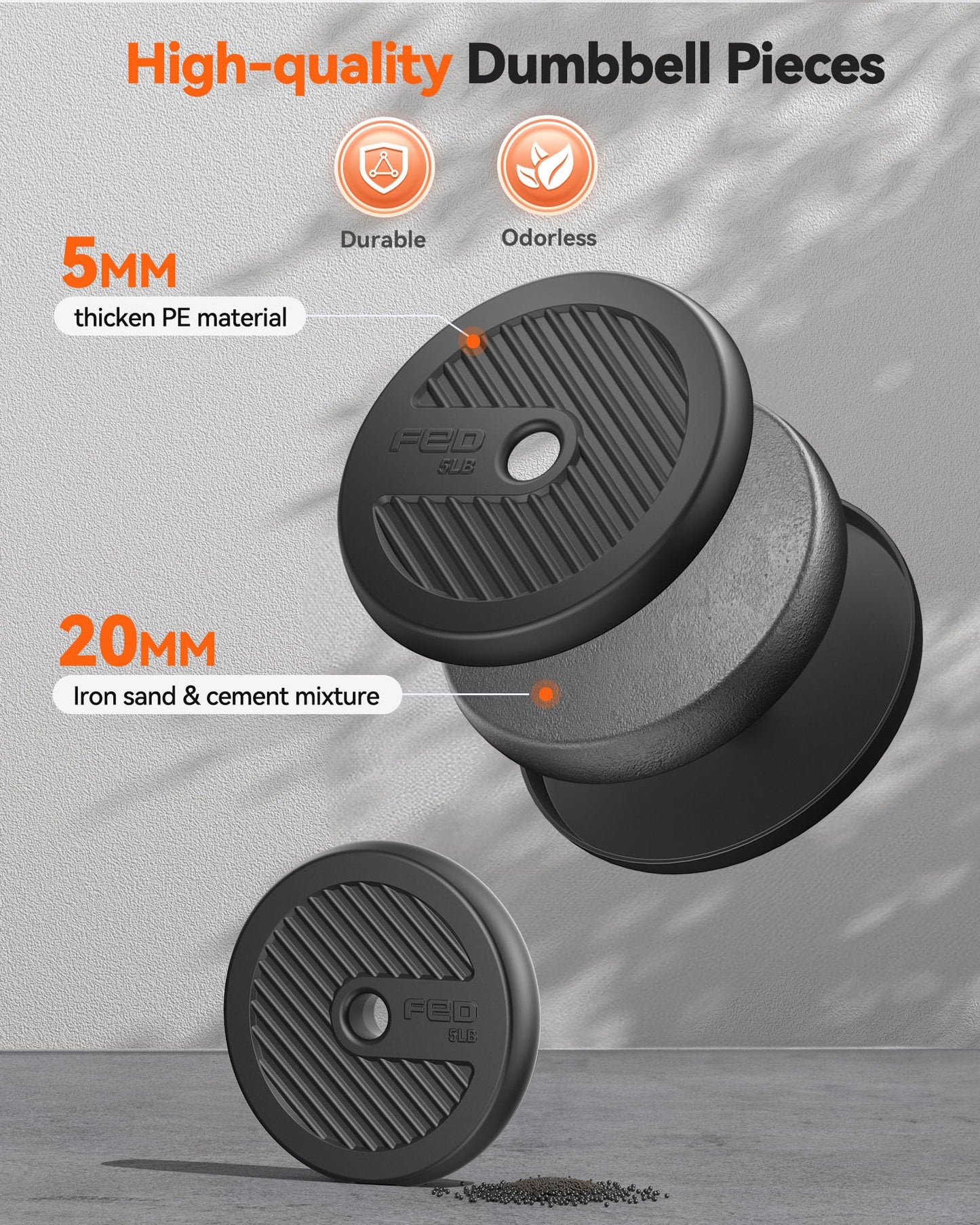 FEIERDUN Adjustable Dumbbells, 50lbs Free Weight Set with Connector, 4 in1 Dumbbells Set Used as Barbell, Kettlebells, Push up Stand, Fitness Exercises for Home Gym Suitable Men/Women