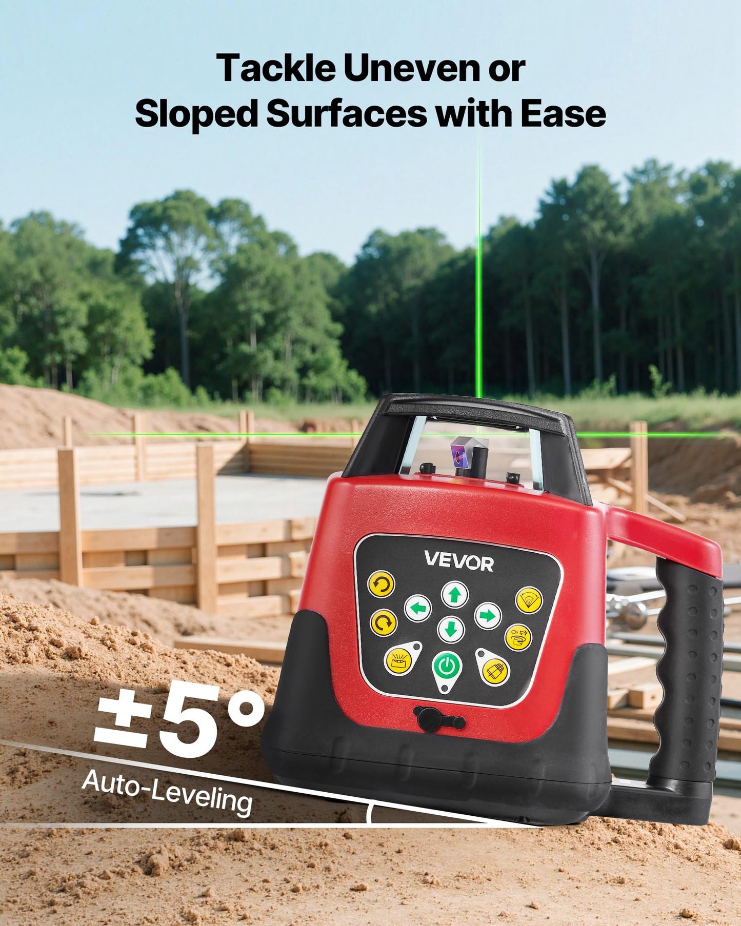 VEVOR Rotary Laser Level Kit, 2000ft 360-Degree Self Leveling Green Horizontal Laser Transit,with Tripod,Receiver,Remote Control, Scale, Toolcase, IP66 Rating Waterproof, 0.80in/100ft for Construction