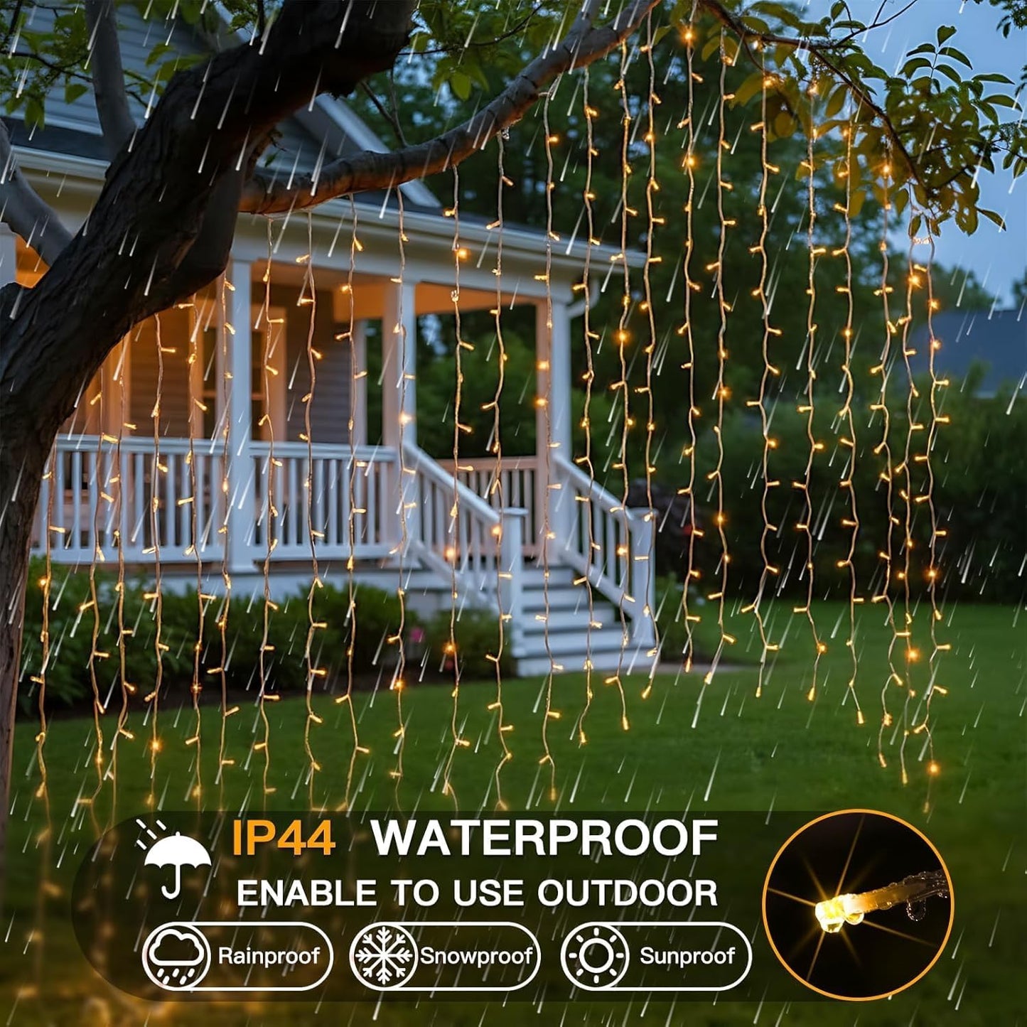Suddus Curtain Lights - 200 LED Fairy String Lights for Indoor/Outdoor Decor | Warm White