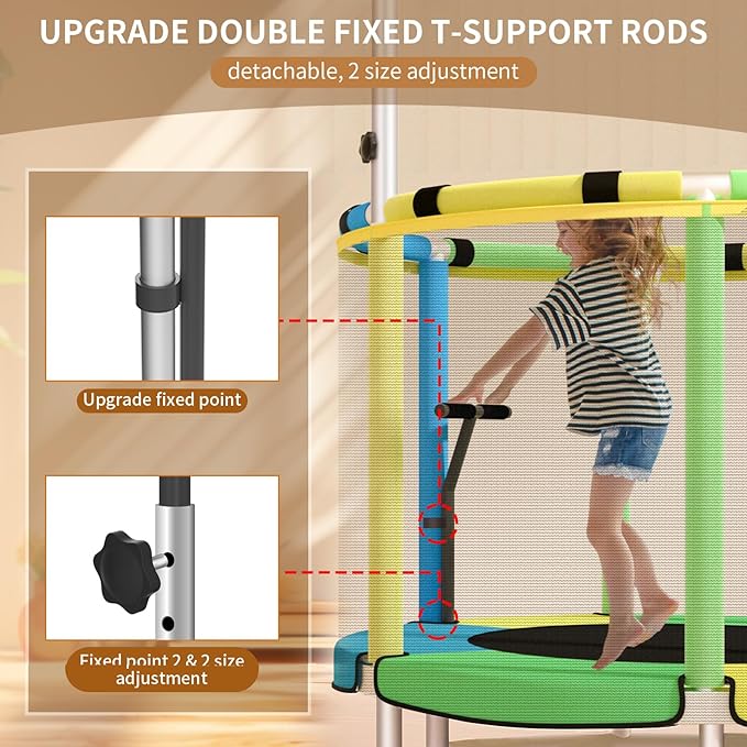 Trampoline for Kids, Adjustable Baby Toddler Trampoline with Basketball Hoop, Round Bottom Indoor Outdoor Toddler with Enclosure